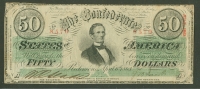 T57 1863 $50 Confederate States of America,VF